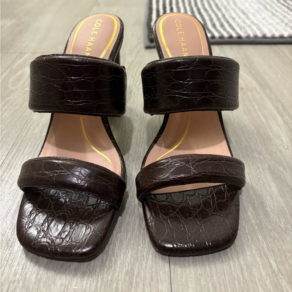 Cole Haan Dark Brown Croc-Embossed Slides